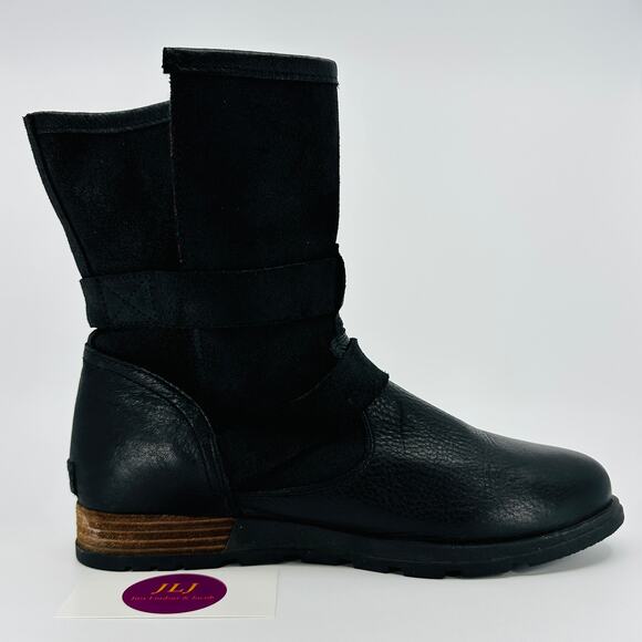 Sorel Women's Major Moto Black Leather Red Plaid Lined Boots NL2432-010 Size 9 - Picture 7 of 11